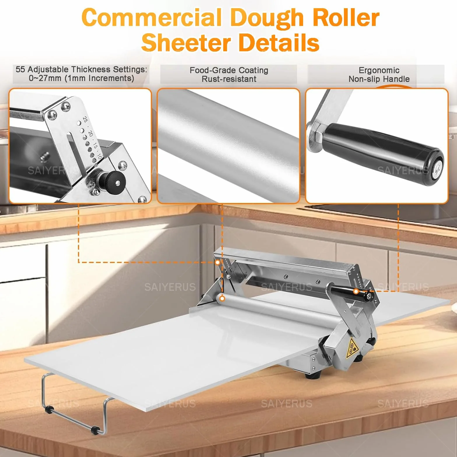Máquina laminadora de Masa Manual, Prensa laminadora de Masa Plegable de Acero Inoxidable, Rodillo para Masa de Croissants, Pasteles daneses, Pizzas, Equipo de panadería Profesional.
