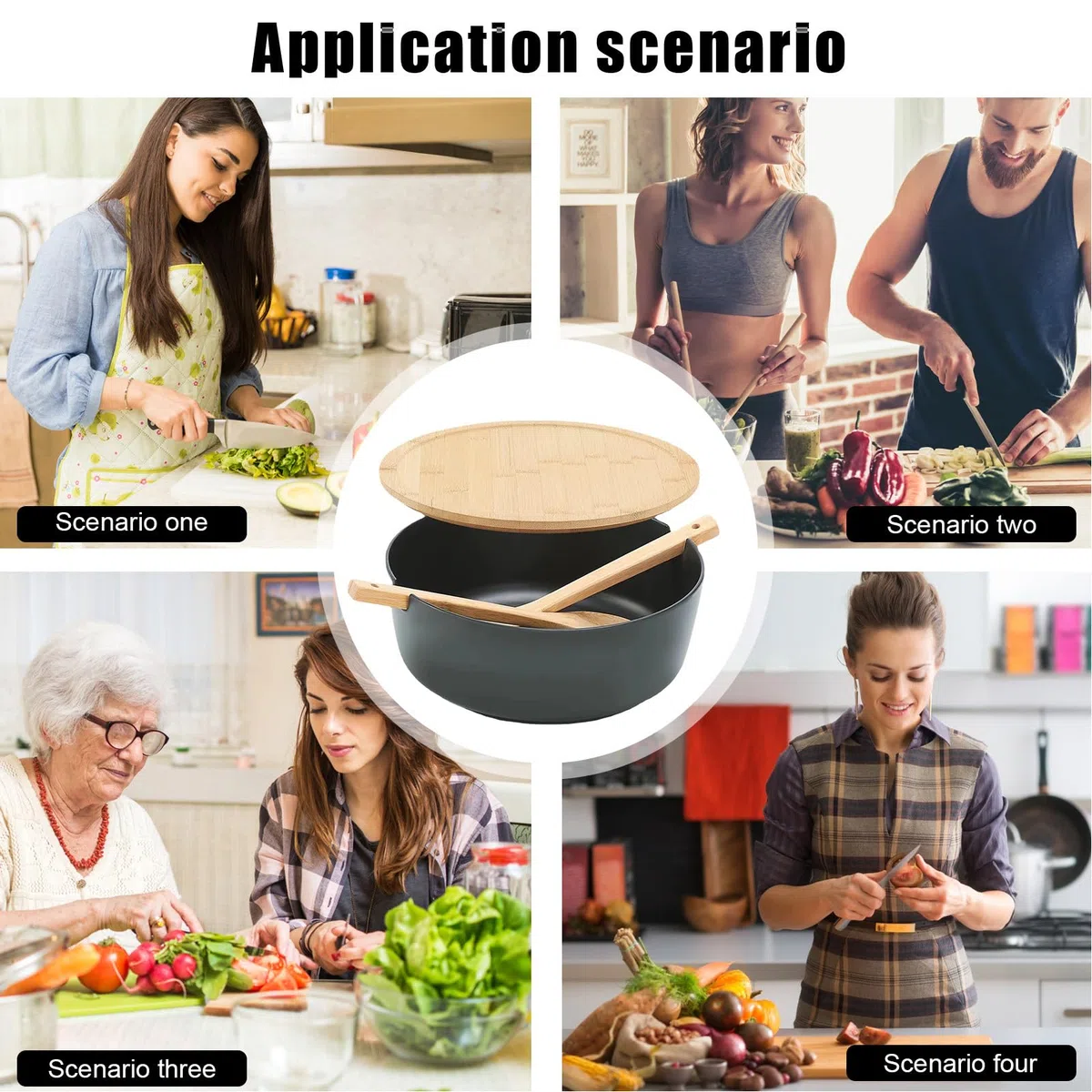 Bol Para Servir Ensaladas Ensaladeras De Madera Vajilla Cuchara Tenedor | Boles Grandes para Ensaladas y Comer Para Frutas Verduras Aperitivos Almuerzo Cena Preparar Mezclar Cocinar Cereales