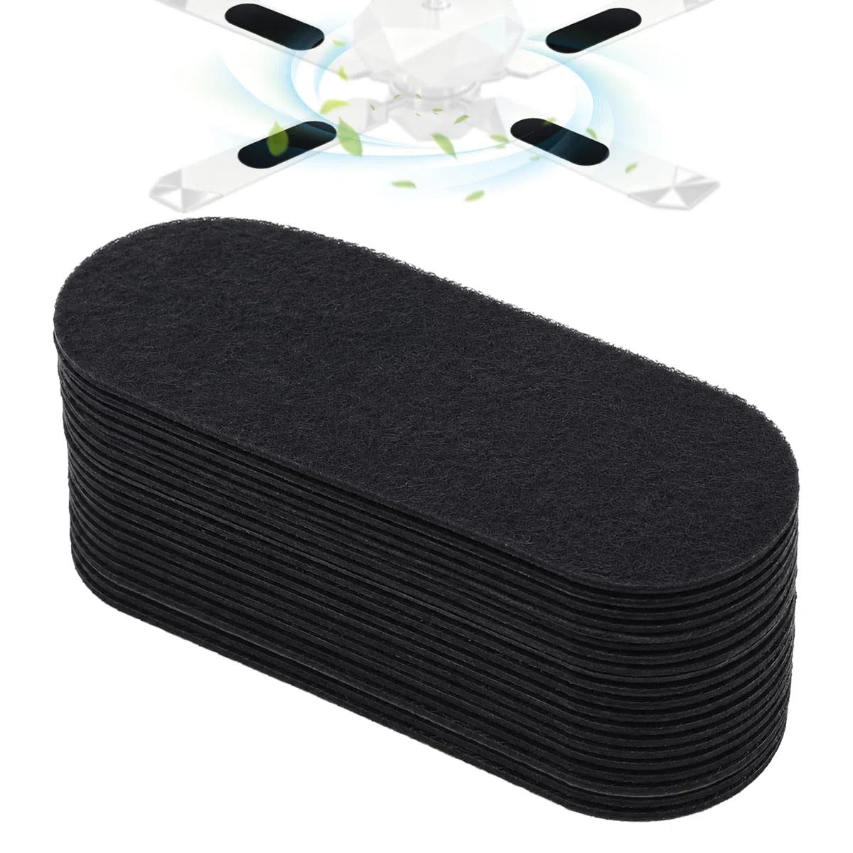 Amestar Paquete de 20 filtros de ventilador de techo para aspas, almohadillas purificadoras de aire para ventilador de techo negras, accesorios de filtro de ventilador de techo de carbón de coco