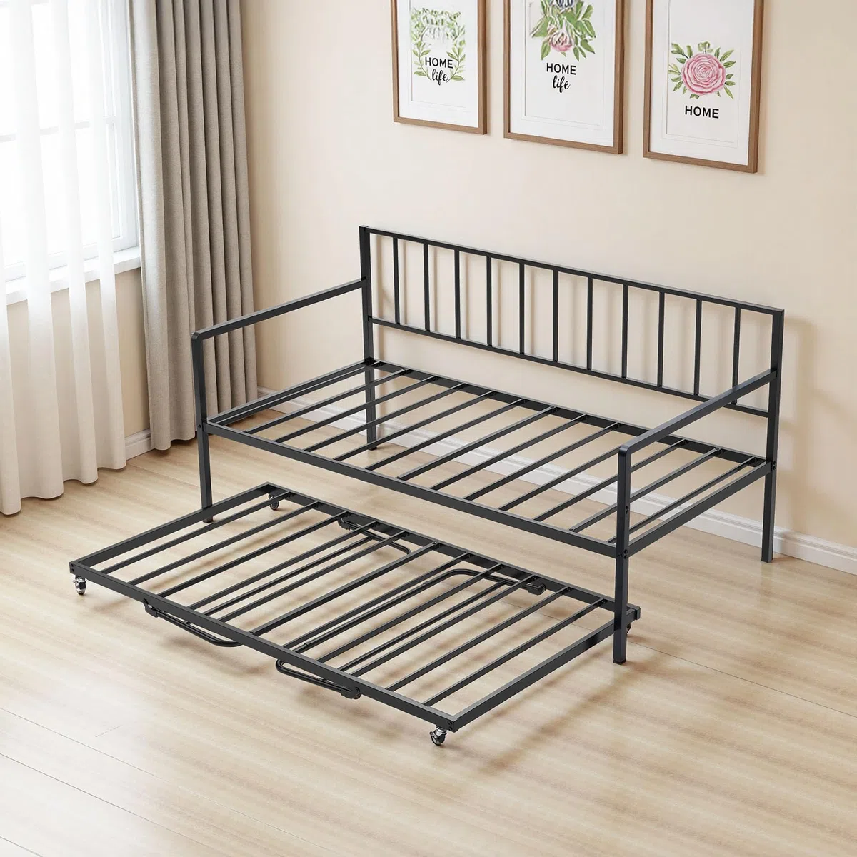 VEVOR Estructura de Sofá Cama de Metal 196x98x96,5 cm Marco de Cama de Día con Estación de Carga LED Carga de 181,44 kg para Apartamento, Sala de Estar, Dormitorio, Habitación de Invitados, Negro