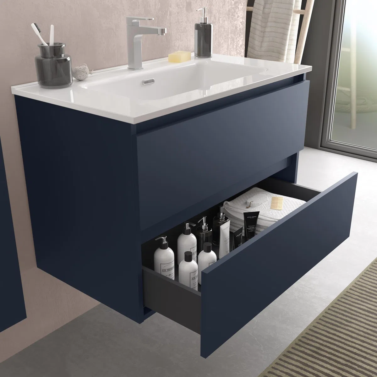 Salgar Mueble de baño Bequia 80cm + Lavabo cerámica | Azul Mate|80x45x56