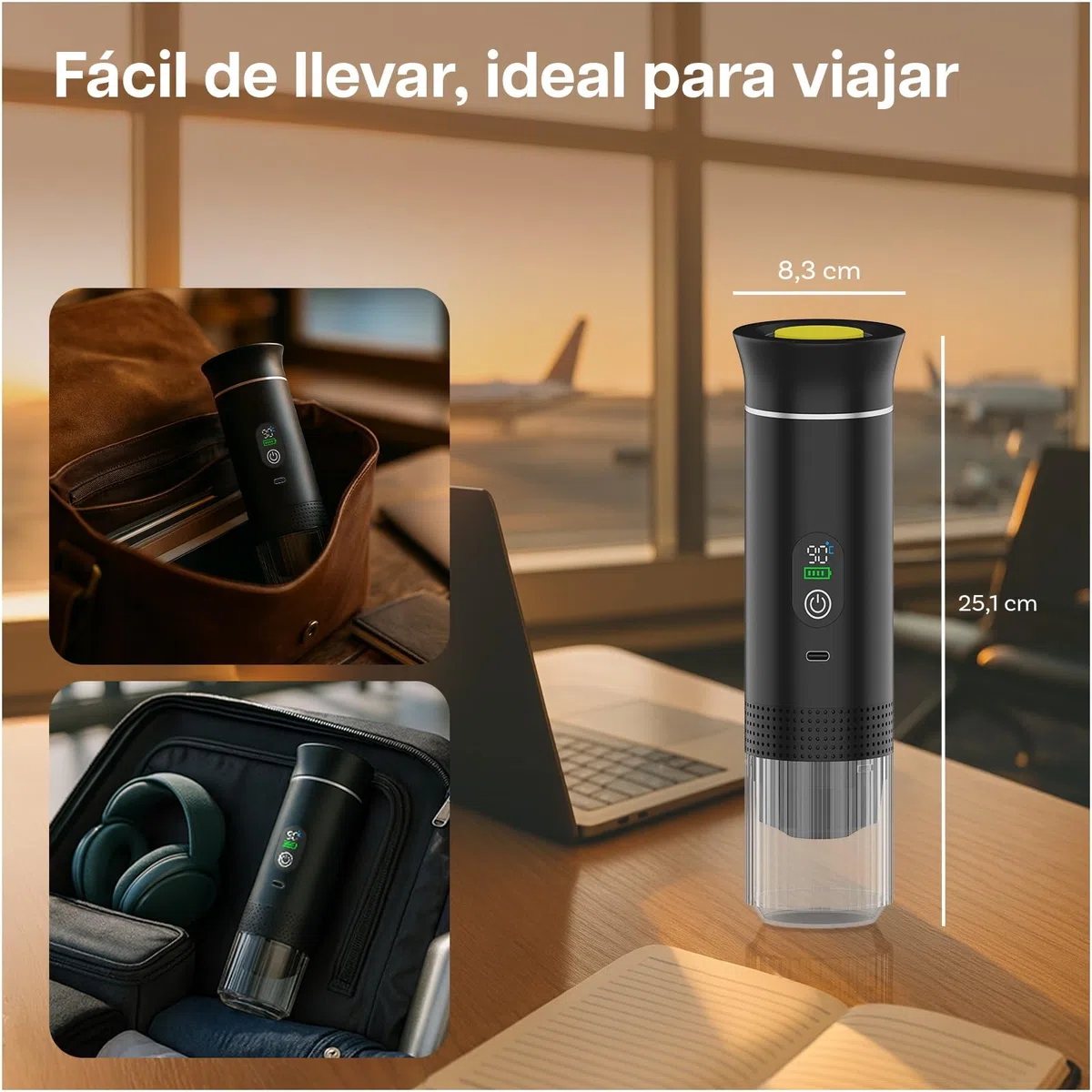 MMOBIEL Cafetera Portátil Máquina de Café Espresso Eléctrica con Base Antideslizante, Auto-Calentable & USB-C – Compatible con Café Molido & Cápsulas para Viaje, Camping, Hogar, Coche, Oficina