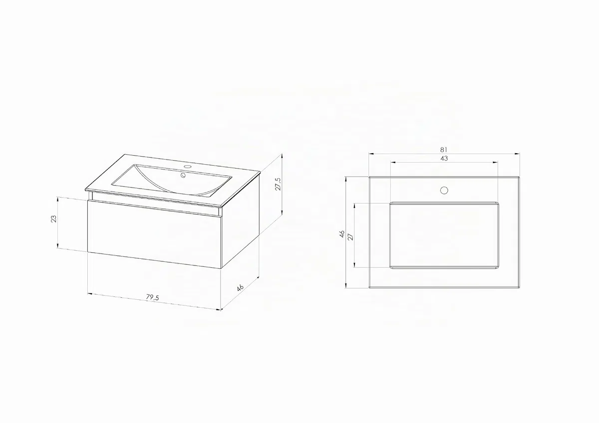 BELLOBATH Mueble Baño Suspendido 80 cm Blanco, Encimera y Espejo