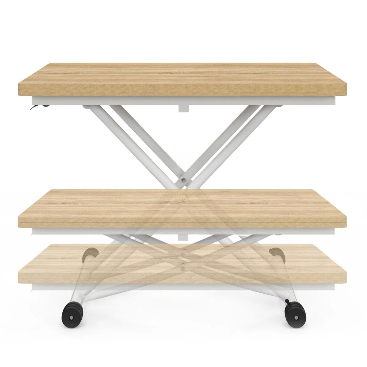 IDMarket Urbana - Mesa de centro extensible elevable en mesa de comedor rectangular (100 cm, bandeja de haya), color blanco
