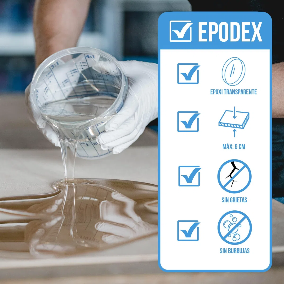 ECO+ EPODEX Resina Epoxi hasta 5cm, BLUE - Transparent, 6kg | Kit Resina Epoxi Transparente ideal para mesas río, lámparas, vertidos altos y más