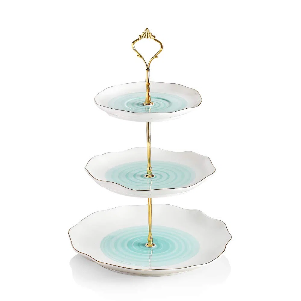 Sweejar - Soporte de cerámica para tartas de 3 niveles, soporte para cupcakes, expositor de alimentos, plato para servir pastelería en caja de regalo