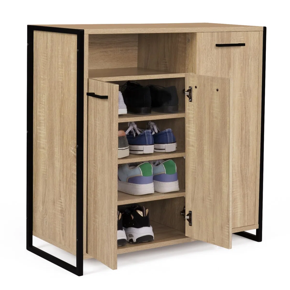 IDMarket Luis - Armario para zapatos de 18 pares de 3 puertas con nicho de diseño industrial
