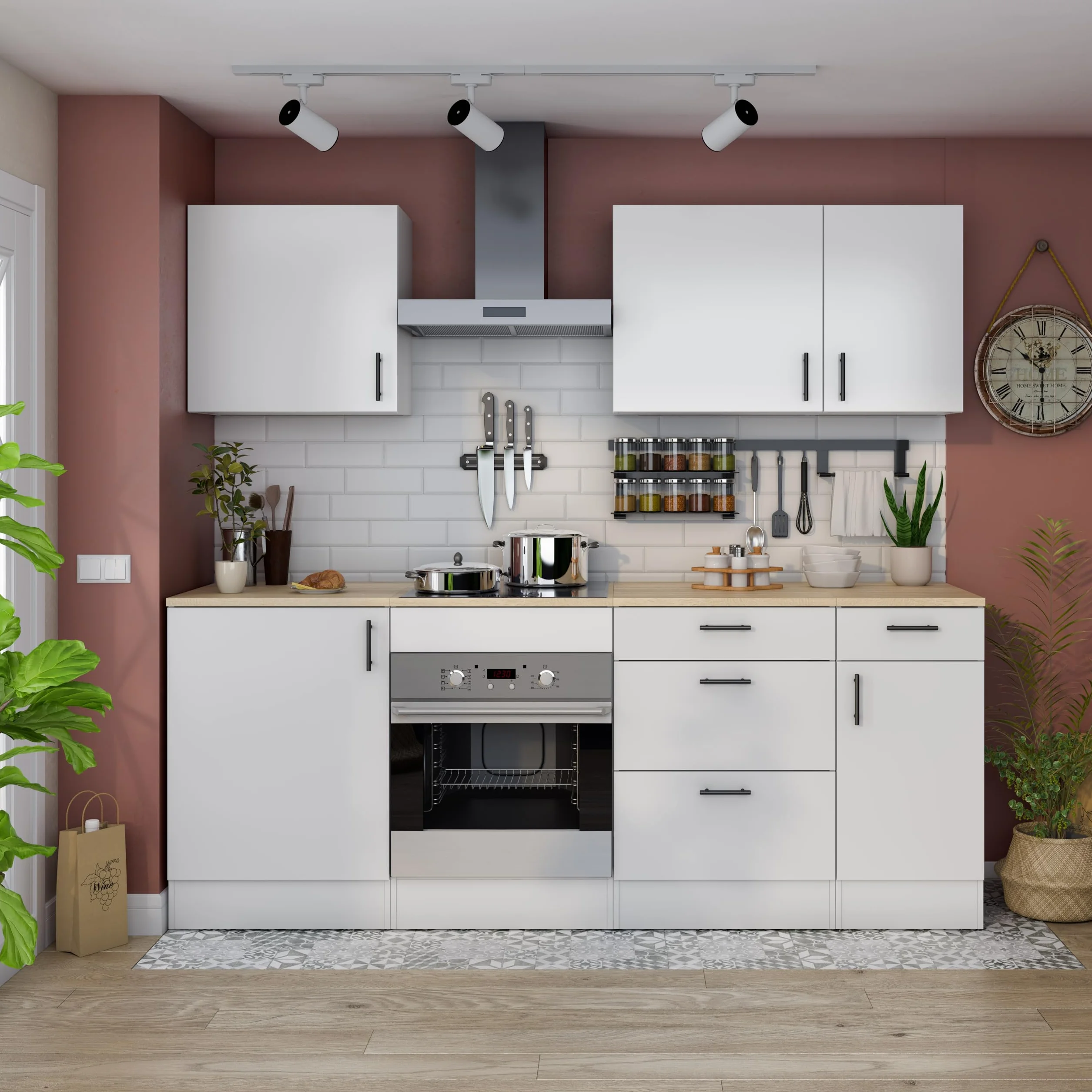 Mobelcenter, Mueble Bajo de Cocina para Horno y Placa de Cocina, Acabado Color Blanco Brillo y Roble Canadian, Medidas: Ancho: 60 cm x Fondo: 60 cm x Alto: 90 cm (1533)