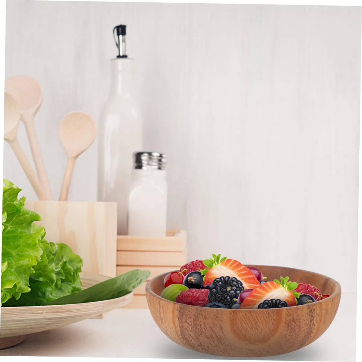 Cabilock 4 Piezas Plato de madera para servir comida ensaladera bandejas de frutas para servir alimento tapa plano tablero redondo madera tablero platos de postre platos caseros