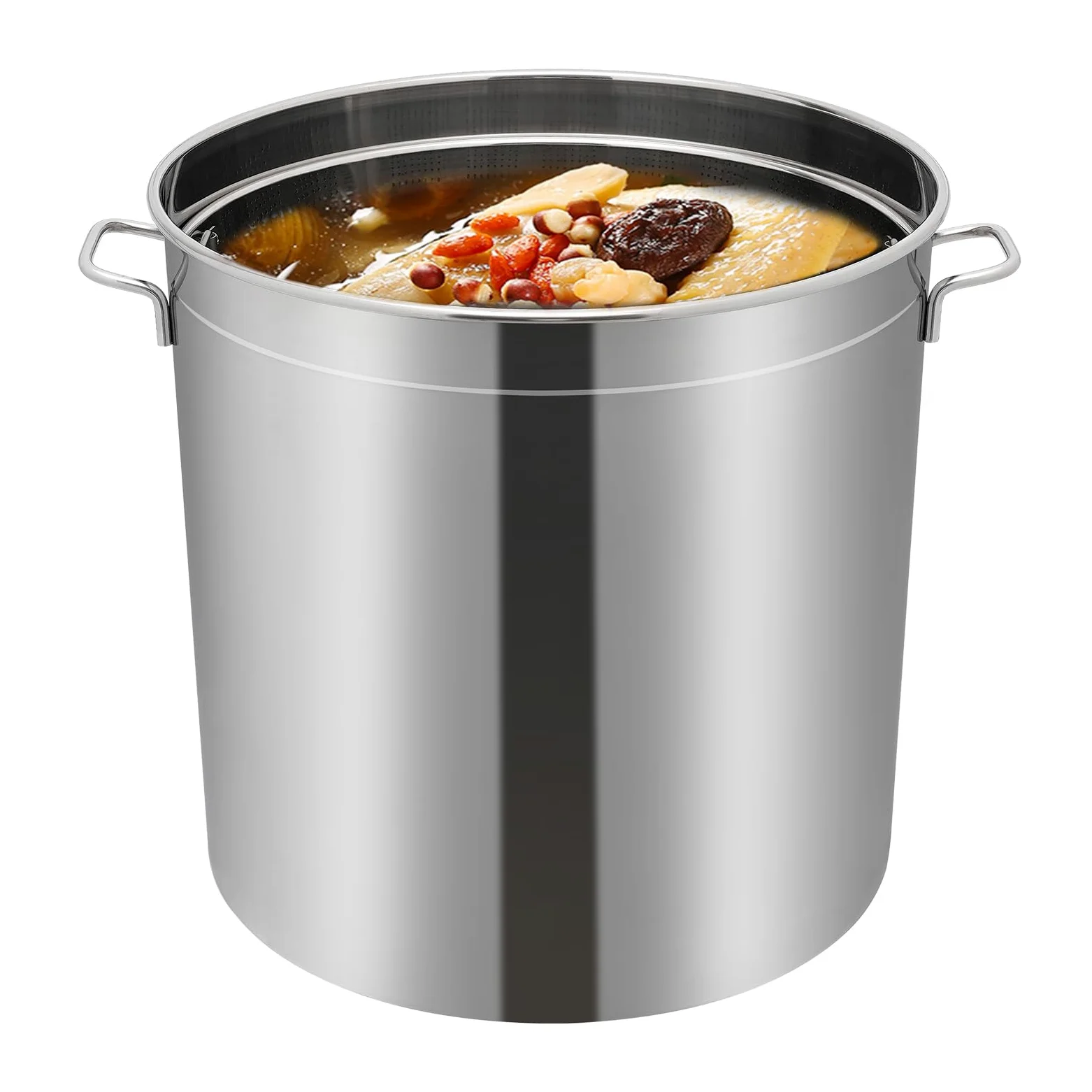 Olla de 100 L con tapa de acero inoxidable 49,5 x 49,5 x 50 cm con tapa y cesta, olla para cocinar al vapor, cocinar, freír