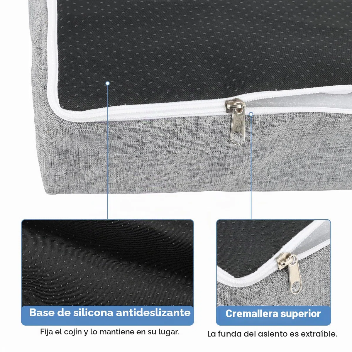 LIROPAU Juego de 2 cojines de asiento para silla, cojines de espuma viscoelástica de doble capa, cojín elevador, cojín grueso para tumbonas, sofás, sillones, extraíbles, 50 x 50 x 12,7 cm, gris