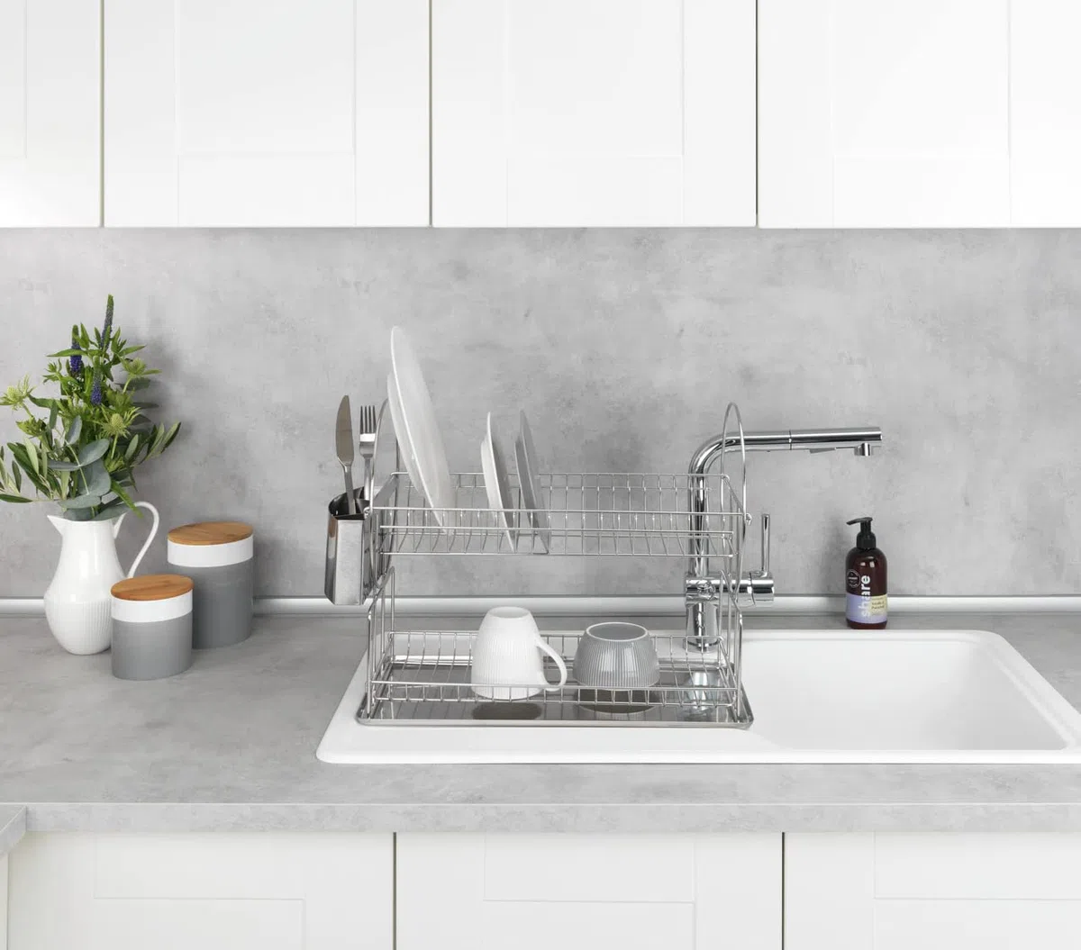 Wenko Escurreplatos Exclusiv Duo Acero INOX - escurridor, Acero Inoxidable, 21 x 33 x 49 cm, Plata Mate