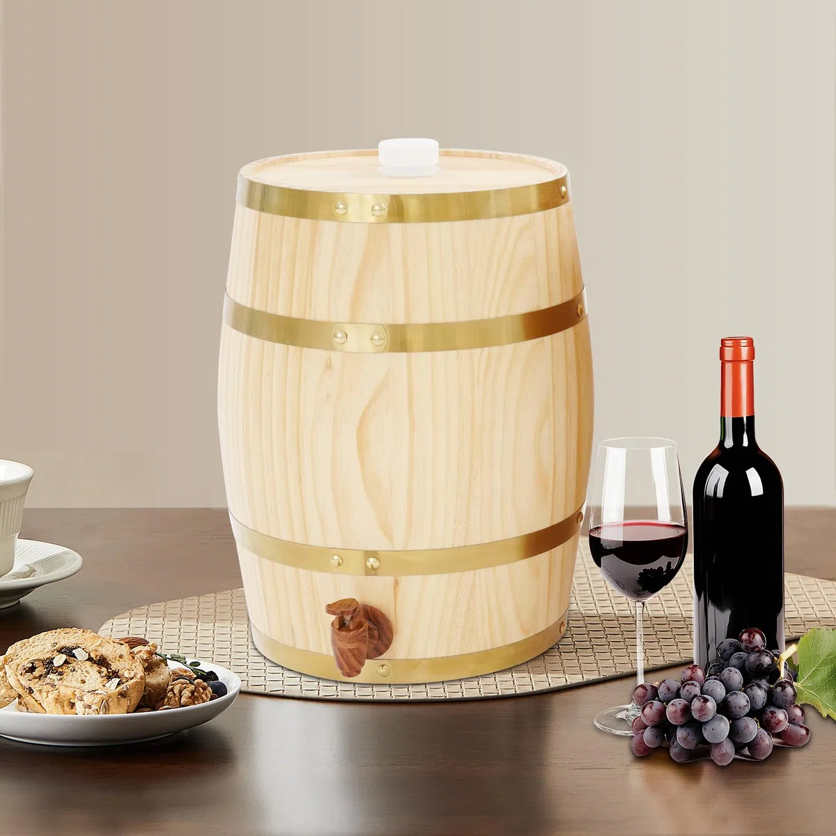 Barril de madera de pino de 10 litros con grifo – barril de vino para whisky, vino y licores, diseño de pie sin soporte, ideal para bar, restauración y almacenamiento