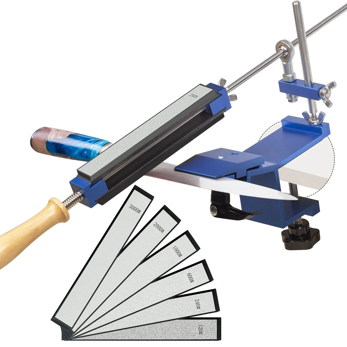 Afiladores de Cuchillos, CWOVRS Kit de Afilador de Cuchillos de Abrazadera Rápida Kit de Sistema de Afilado de Cuchillos de ángulo Fijo con Sistema de Sujeción Abrasivo para Pulido Fino, 6 diamantes