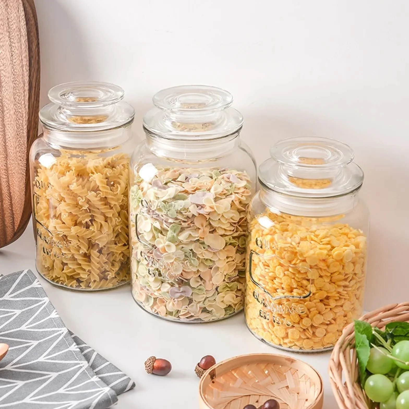 Tarro de almacenamiento para cocina, Frasco sellado de vidrio transparente, botella almacenamiento alimentos multigrano, frutos secos, nueces, varios tamaños, 2 uds(S)