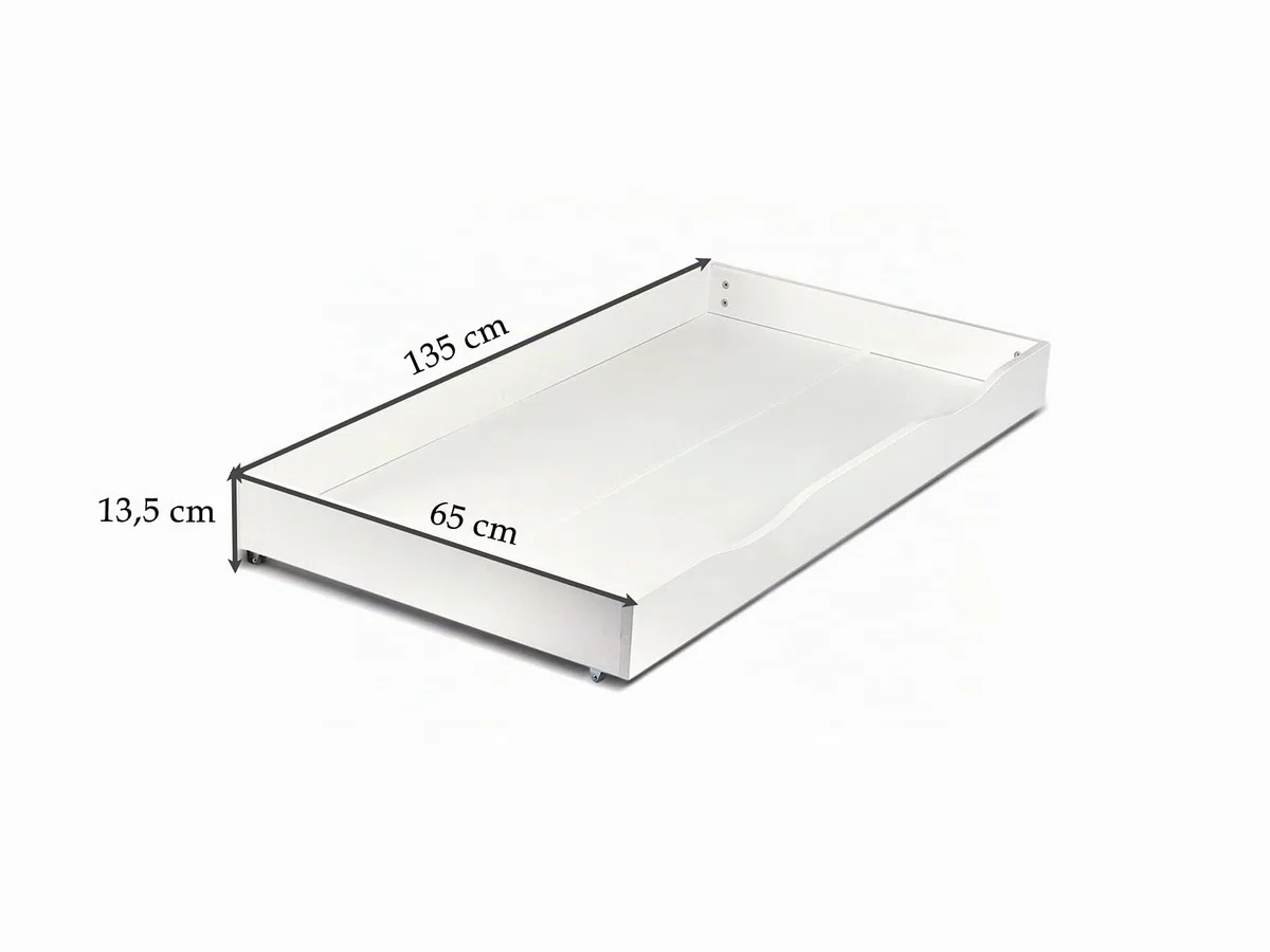 leomark Cama Infantil Completa de Madera - Dino - Marco de Cama, Colchón y Cajón, Somier, Blanco Muebles para Niños, Moderno Dormitorio, Espacio para Dormir: 140/70