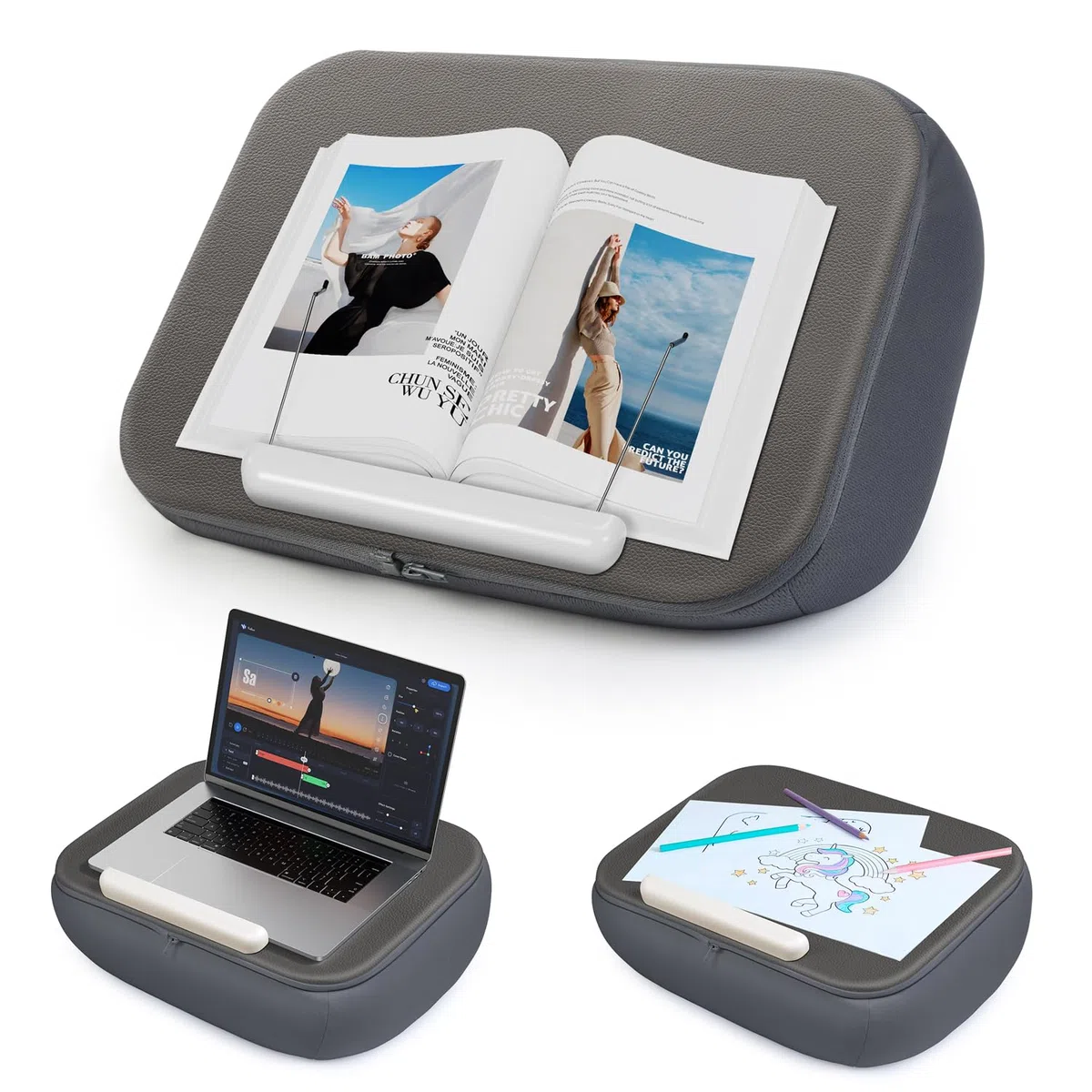 elitehood Soporte grande para libros, cómodo soporte para libros con almohadilla de almohada para leer manos libres en la cama, soporte para regazo para libros de cama, minimiza la tensión del cuello