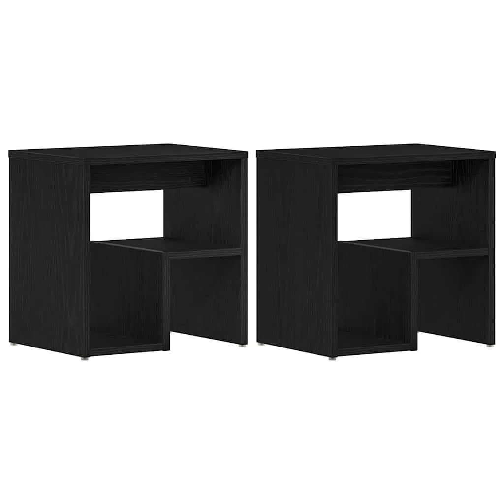 Juego de 2 mesitas de noche en imitación de roble negro, 40 x 30 x 40 cm, de madera con diseño rústico y práctico espacio de almacenamiento para dormitorio