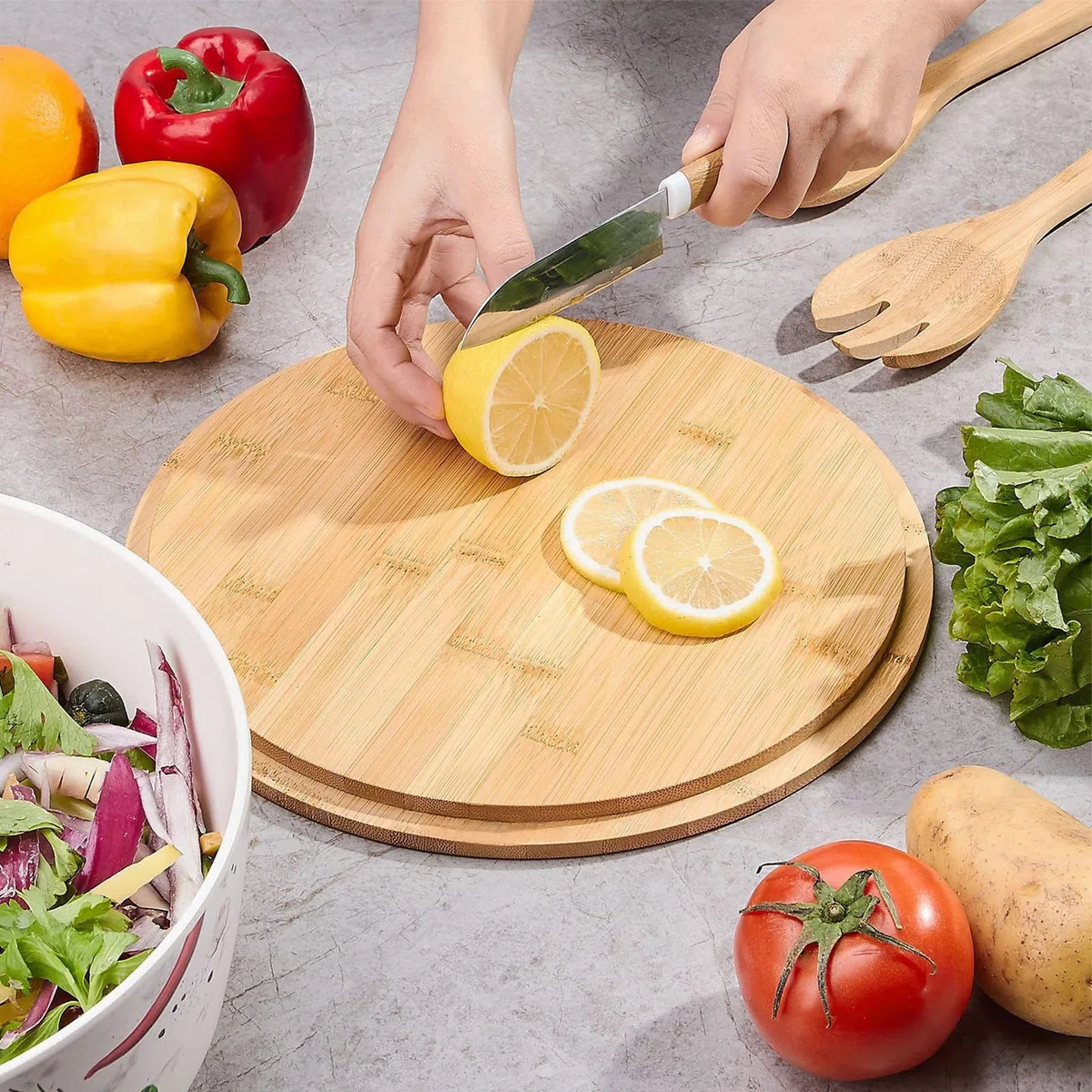 Genérico Ensaladera Ensaladeras De Madera Vajilla Cuchara Tenedor | Ensaladera Frutas Tapa Para Frutas Verduras Aperitivos Almuerzo Cena Preparar Mezclar Cocinar Cereales