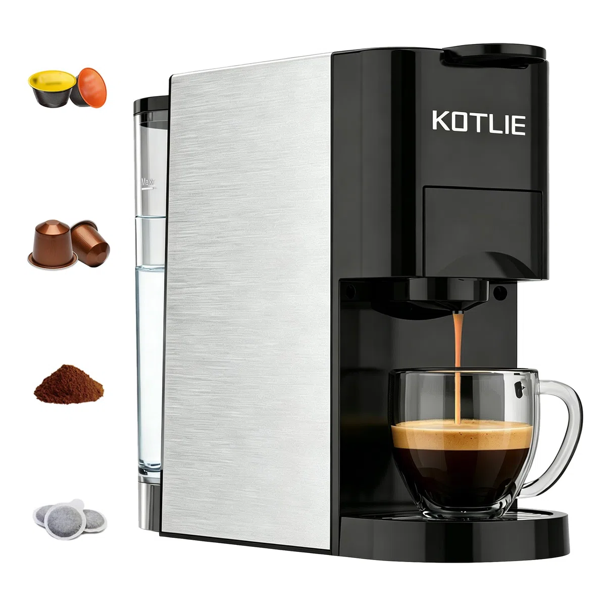 Cafetera Monocápsula 19 Bares, Compatible con Nespresso, Dolce Gusto, Café Molido y ESE, para Hogares u Oficinas, con Apagado Automático,Compacto,513K