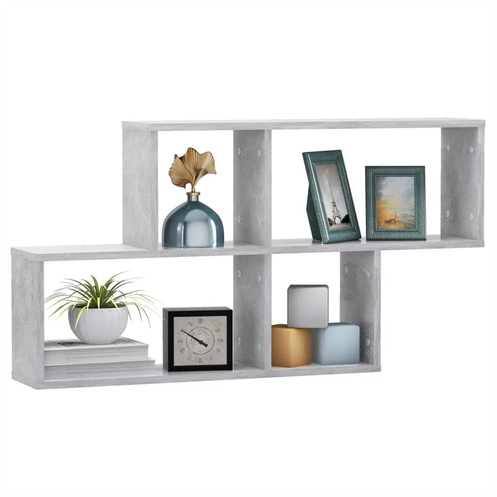 Estantería de pared gris hormigón de madera 100 x 18 x 53 cm, estante colgante con soporte invisible, estantería flotante para salón, dormitorio, cocina, baño, pasillo y oficina como orden y