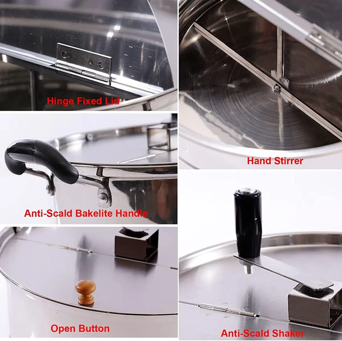 Olla para palomitas de maíz mezclada Manual, Máquina de palomitas de gas para estufa, Máquina de palomitas manual antiadherente comercial de acero inoxidable