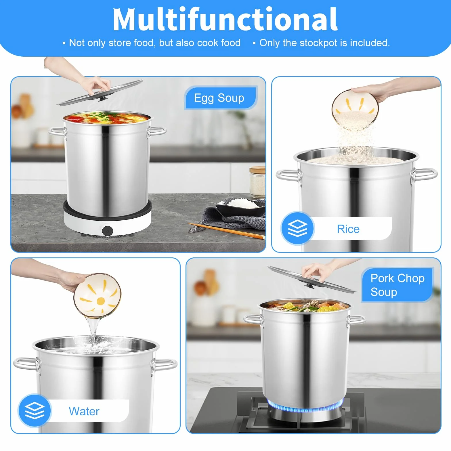 30/50/70L Gastronomía Olla con tapa de acero inoxidable, olla grande de inducción con asas, para camping, para cocinas de gas, cocinas eléctricas, cocinas de inducción (35 L)