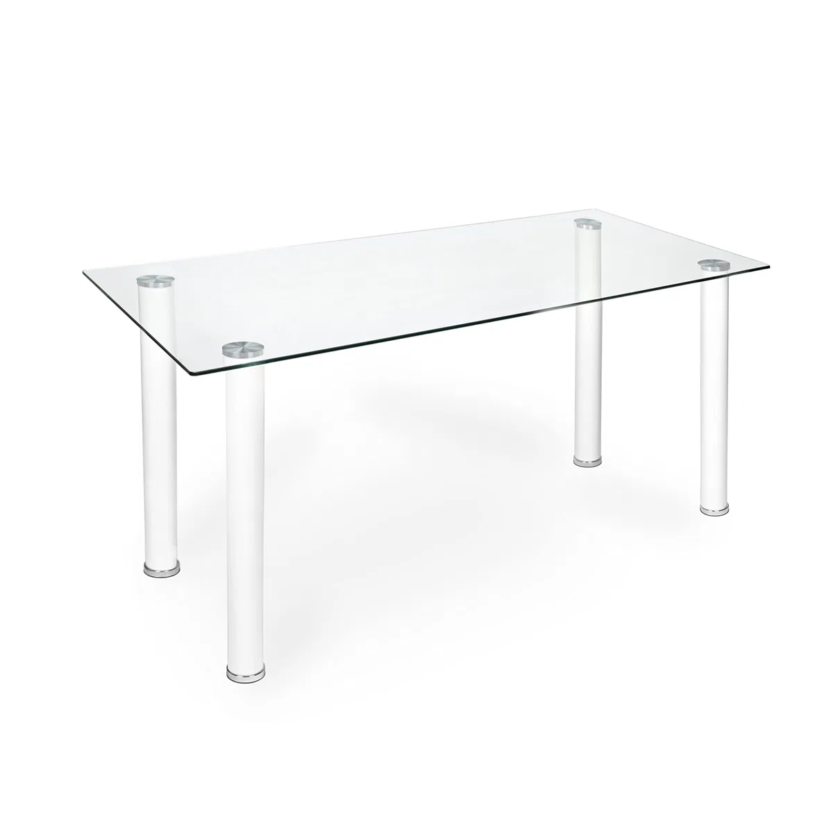 duehome Mesa de Comedor Blanca, Mesa de Cristal para Cocina, Medidas Mesa Moderna salón: 140 cm Largo x 80 cm Ancho x 75 cm Alto