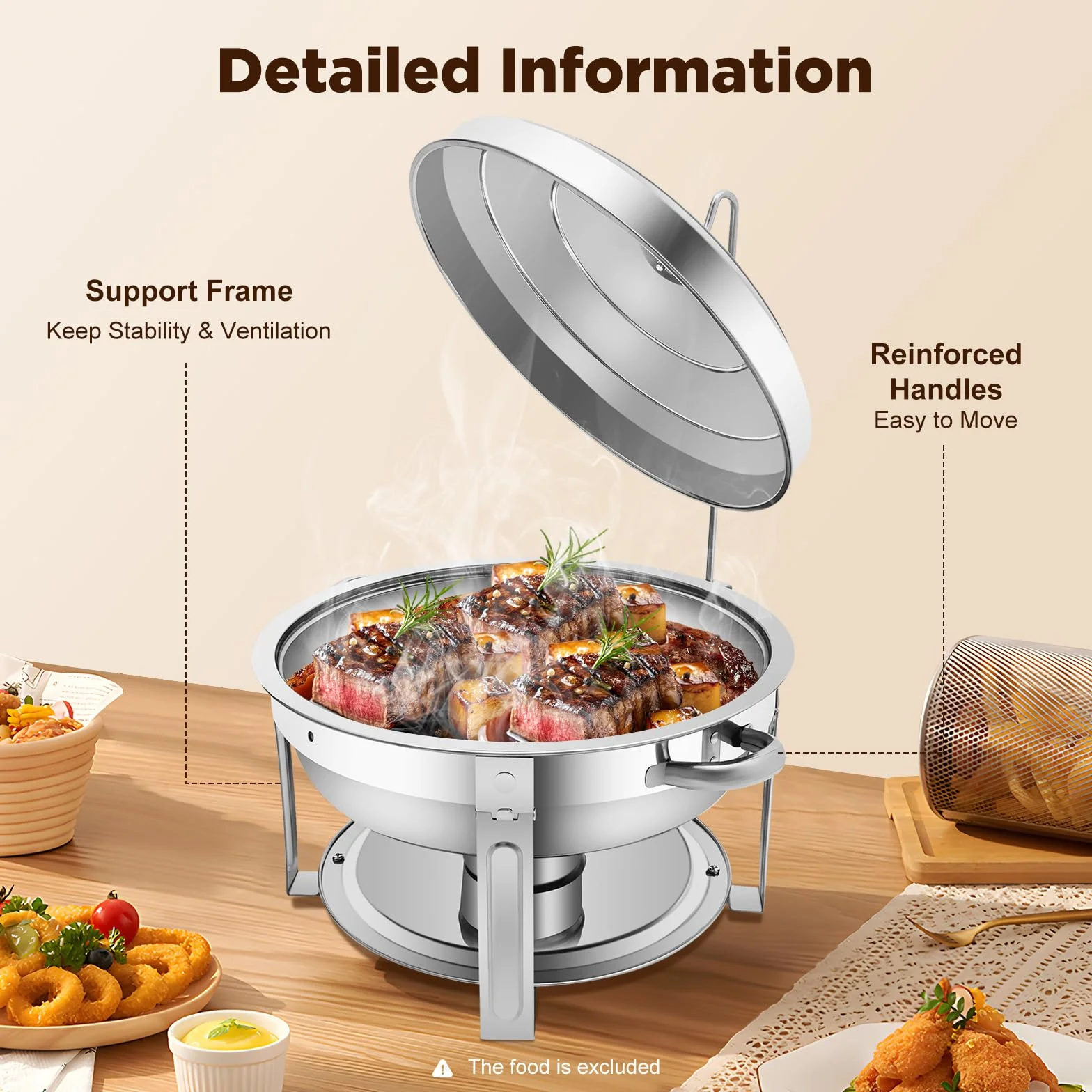 7,5 litros de calientaplatos, buffet chafing dish, redondo, acero inoxidable, con pasta de combustión de 360 mm, adecuado para bufés, celebraciones familiares, banquetes, bodas