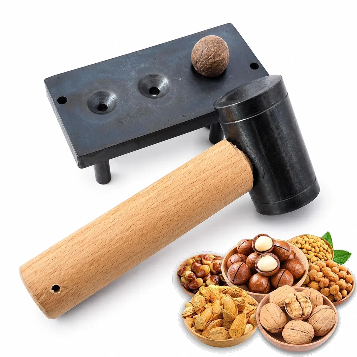 Cascanueces manual, pinzas resistentes para nueces, con base de hierro, martillo, avellanas con un diámetro de 12/16/19 mm, para nueces, nueces, avellanas, almendras, nueces