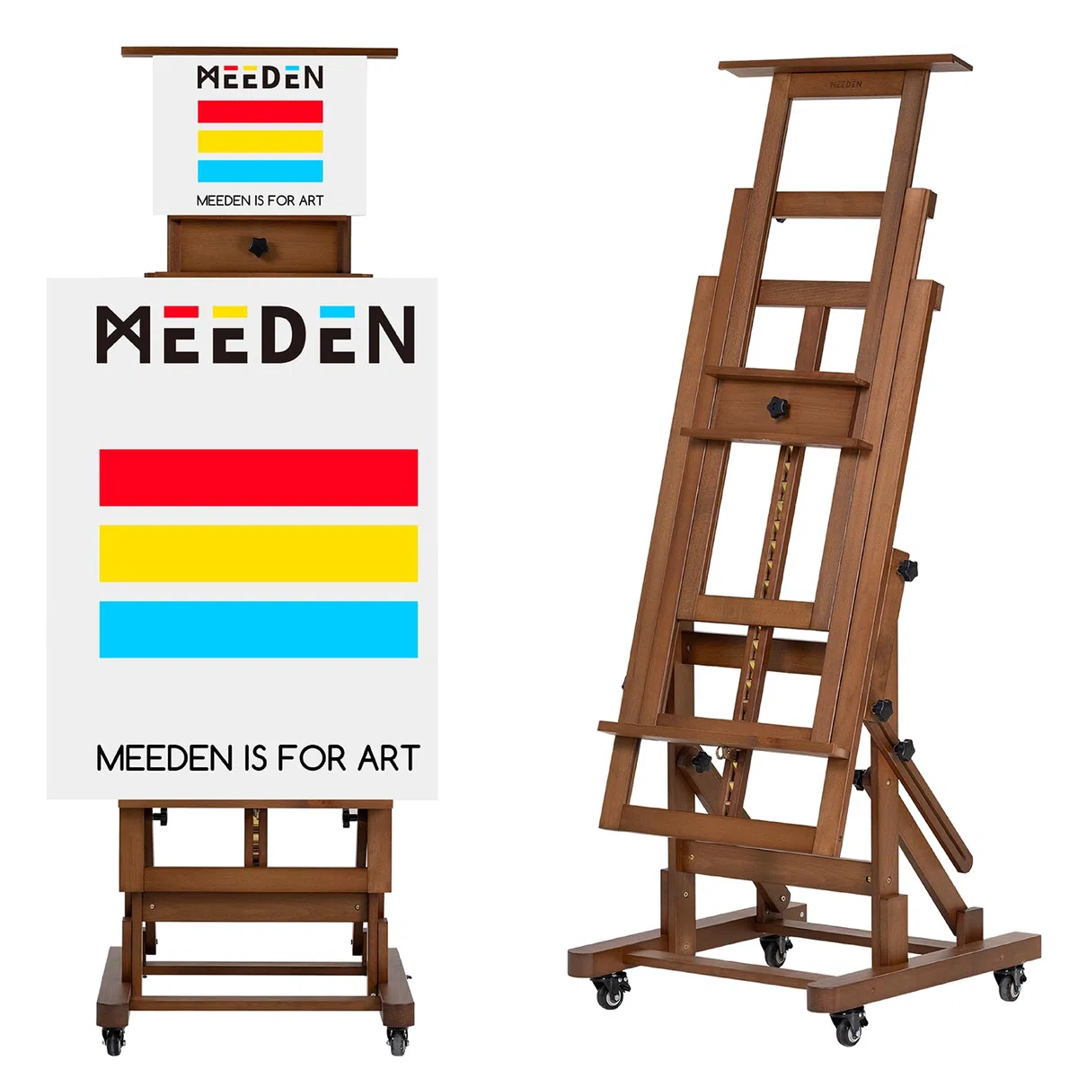 MEEDEN Caballete de pintura artística extragrande: caballete de artista de madera de haya maciza, caballete profesional de estudio resistente para adultos, soporte de piso con marco en H móvil para