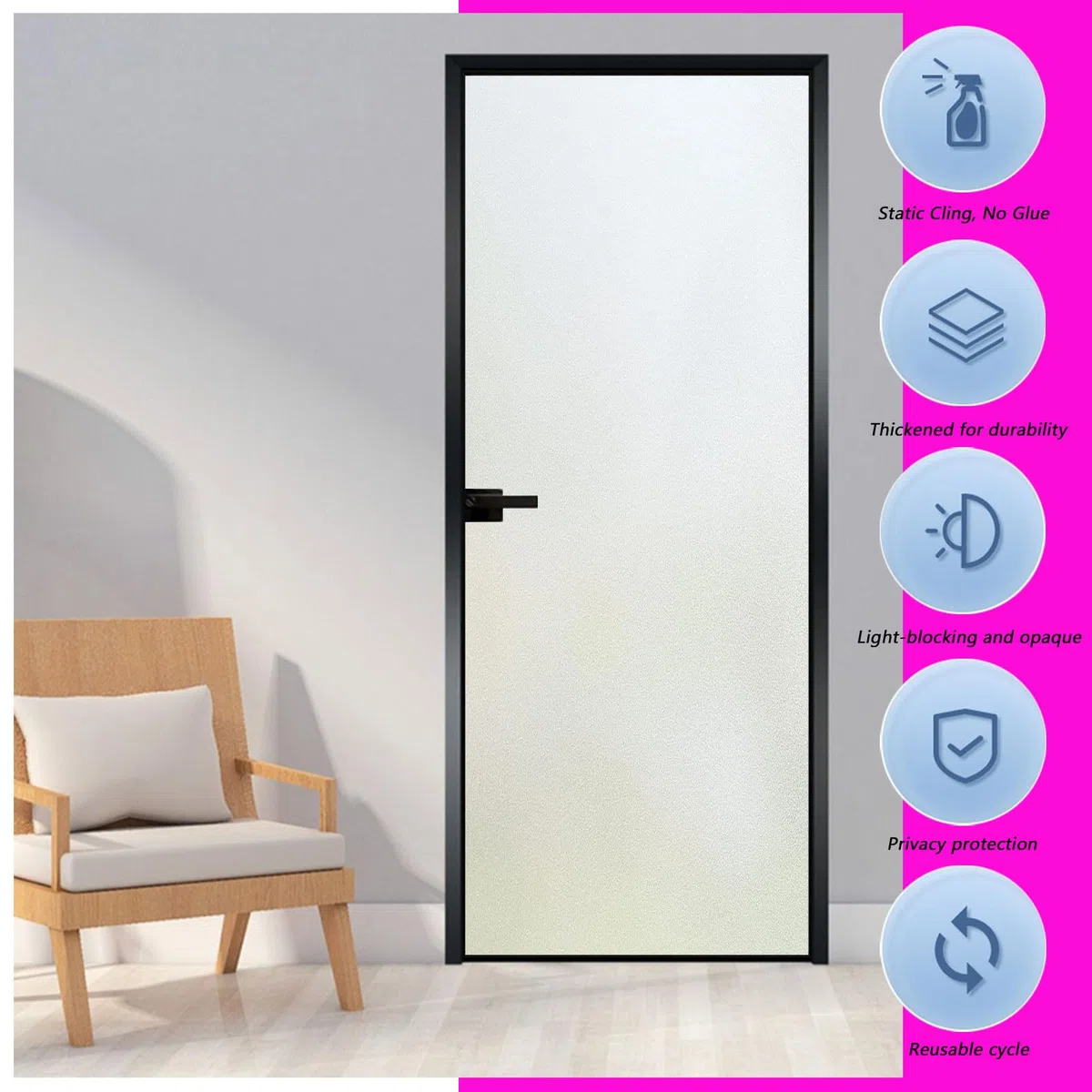 Película de privacidad para ventana, 60 x 340 cm, no adhesiva, estática, esmerilada, pegatinas decorativas para el hogar y la oficina, filtro de luz solar, fácil de instalar, elegante solución de