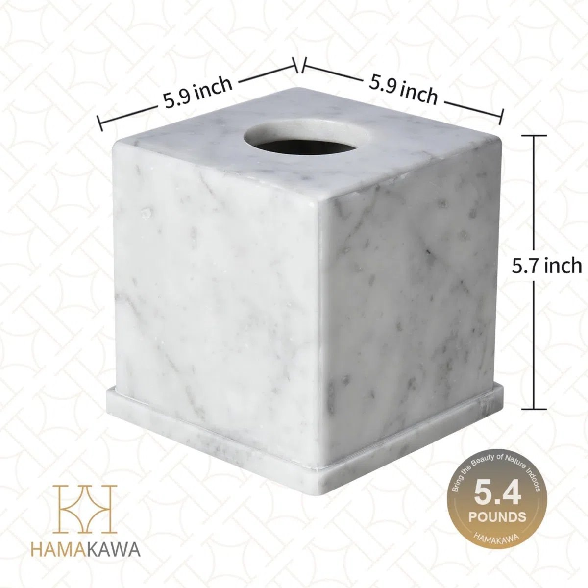 Portapañuelos de Mármol Natural Blanco Carrara, Caja Cuadrada 15x15x14.5 cm para Baño Moderno/Salón, Organizador de Pañuelos Pesado con Piedra Auténtica