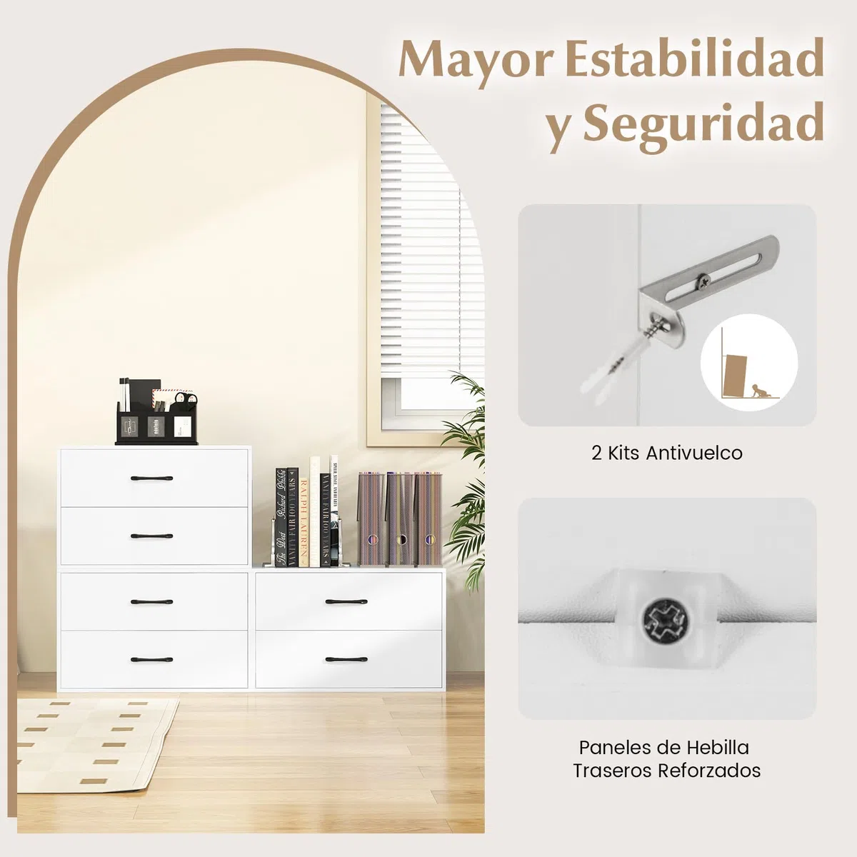COSTWAY Cómoda con 2 Cajones, Cómoda de Cajones Apilable, Gabinete de Almacenamiento Horizontal con Kits Anti-Vuelco, Mueble de Almacenaje Independiente para Sala de Estar, Estudio, Oficina (Blanco)