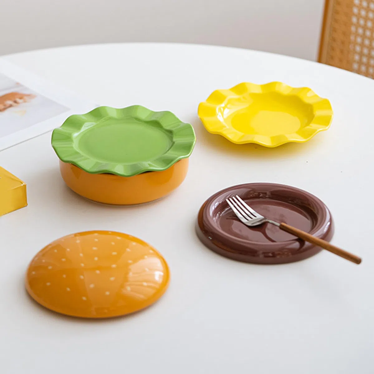 Platos de hamburguesa Vajilla de Cerámica Apta para Microondas | Set de vajilla, cuencos y platos para comida aperitivos postres hogar cocina restaurante camping picnic barbacoa