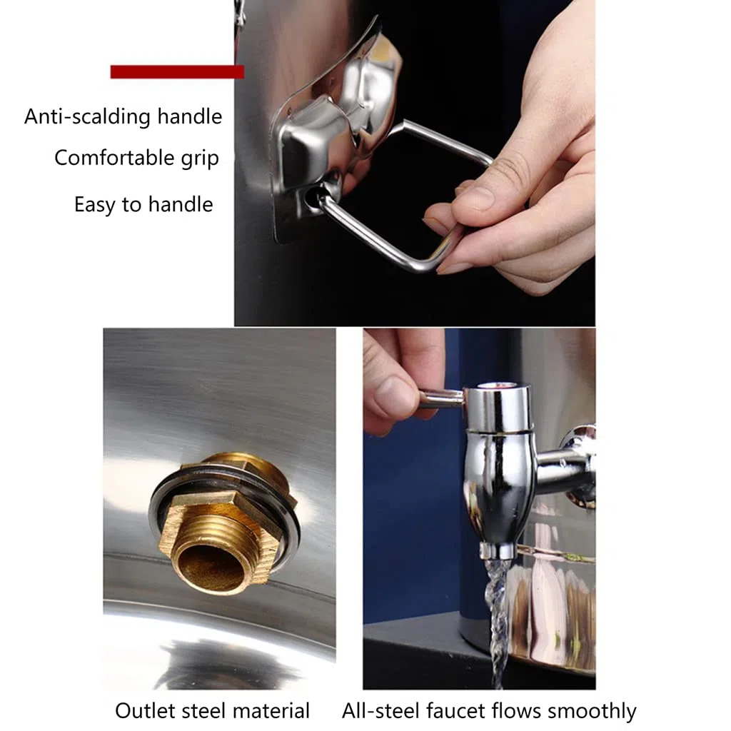 Urna de acero inoxidable para catering, caldera de agua, 100 l/60 l, urna portátil de té de agua caliente con tapa con cerradura y asa de transporte grande para eventos, fiestas y catering