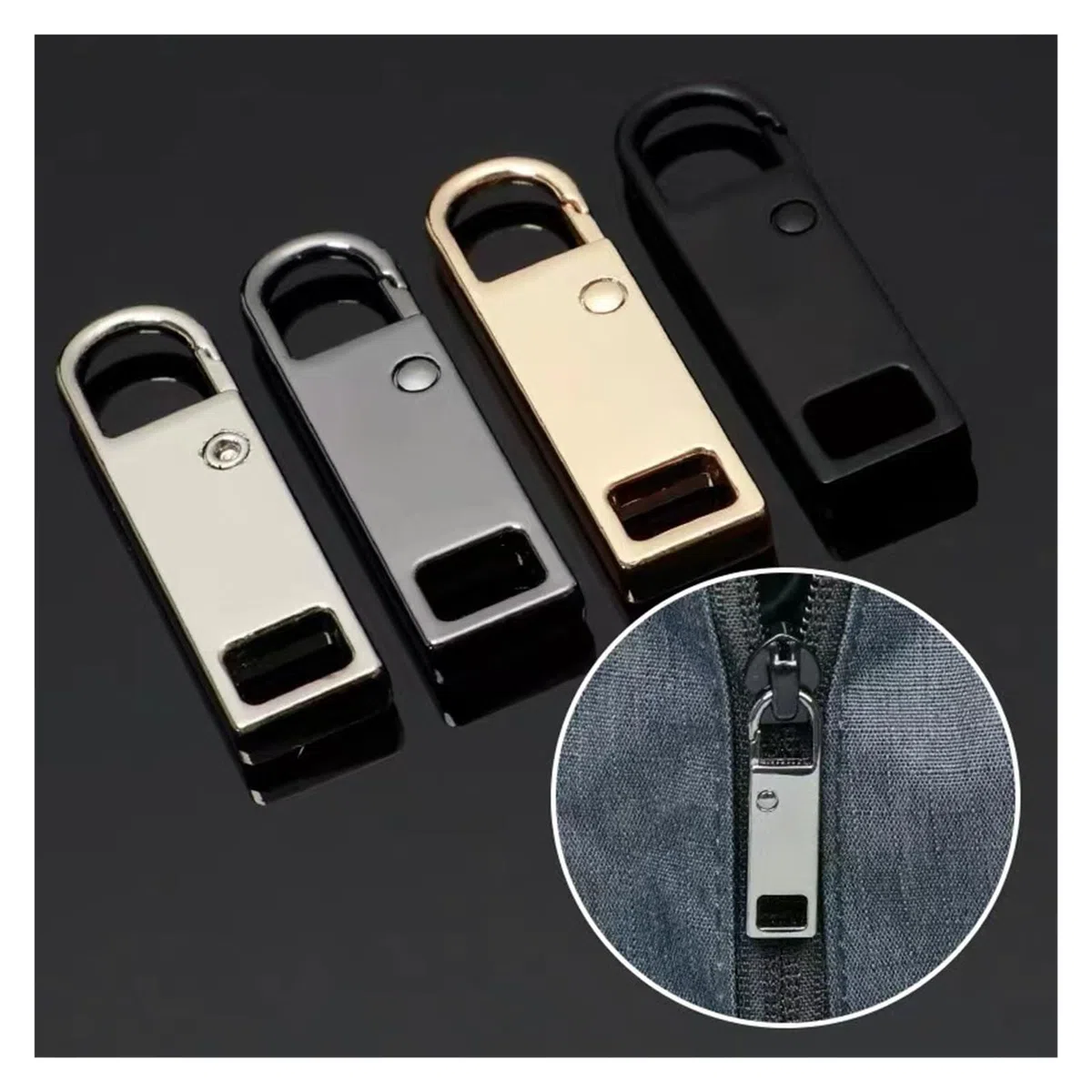 Recambios para tiradores de cremallera, Kit de repuesto tiradores cremallera for bolsos y ropa, paquete 5, 37x11 mm(Style D)