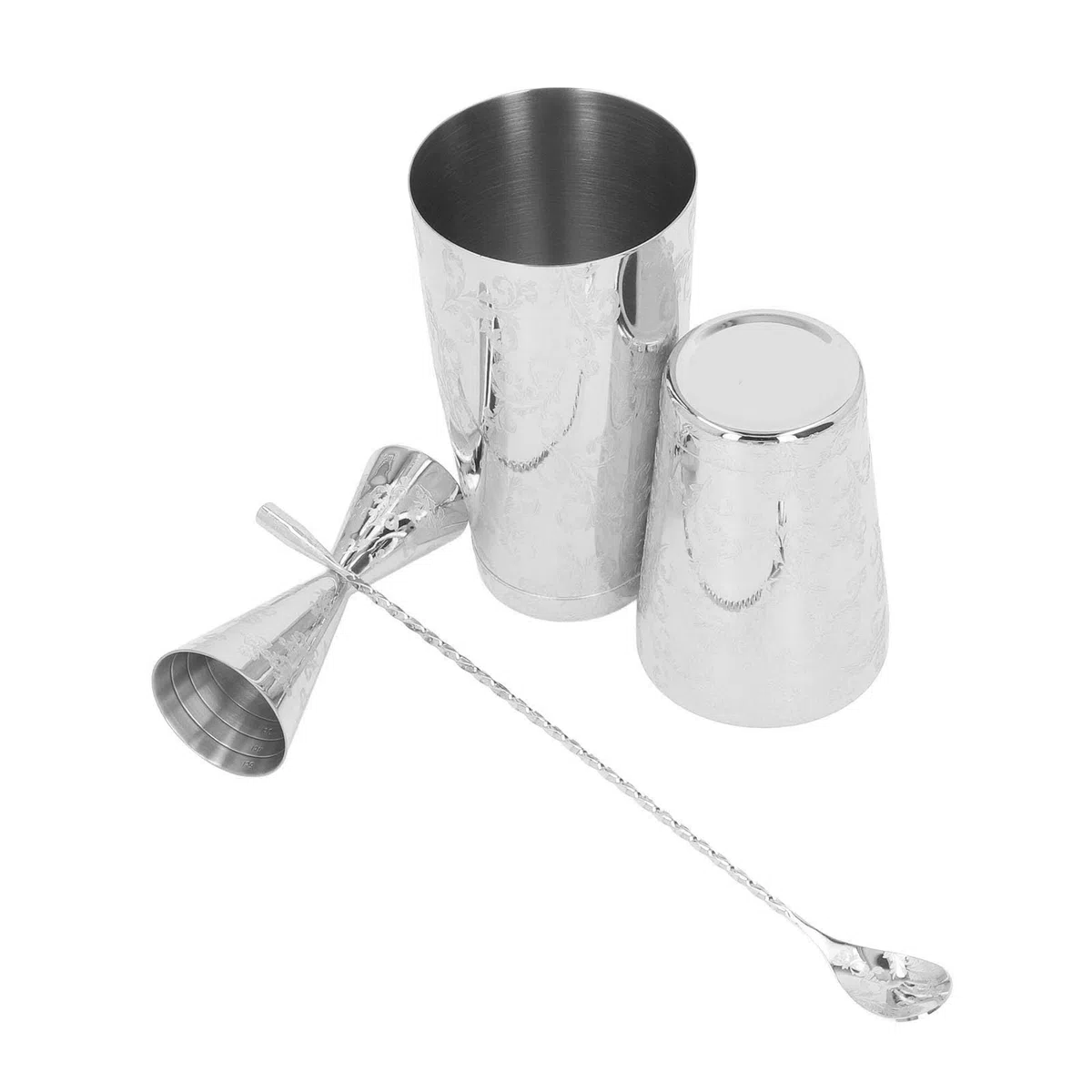 Conjunto de agitador de cócteles Boston, acero inoxidable 304 multifuncional, estampado vintage, capacidad media y fácil mantenimiento, incluye conjunto de coladores de cócteles (A)