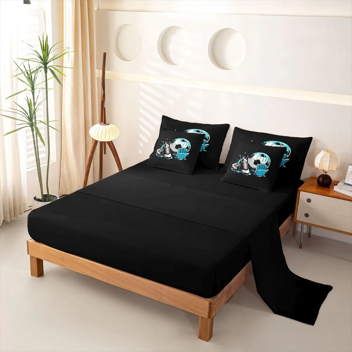 Loussiesd Juego de funda de edredón de fútbol de 7 piezas, tamaño King, juego de ropa de cama para niños y niñas, con funda de edredón, sábanas, fundas de almohada, fundas de cojín