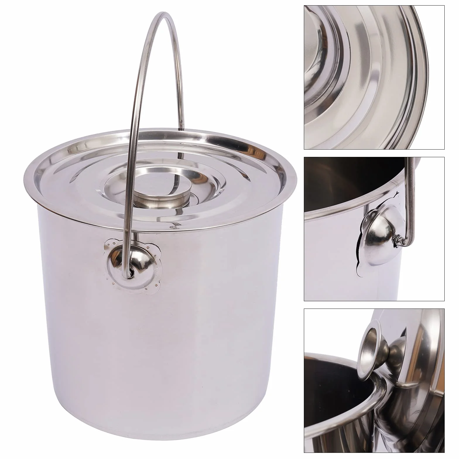Bidón para alimentos de acero inoxidable, almacenamiento sellado, cubo de alimentos, depósito de agua con tapa para mango de pail resistente, acero inoxidable 304, a prueba de insectos y a prueba de