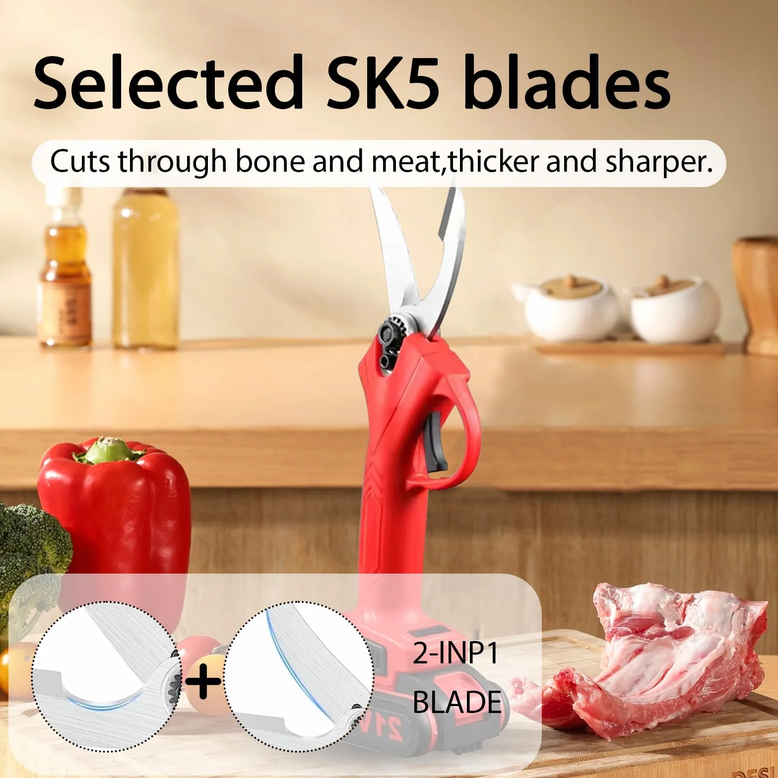 Tijeras Eléctricas de Cocina, Multifunción Tijeras Para Huesos De Cocina Recargables con 2 Baterías, para Pollo Congelado Carne Pescado Marisco Vegetal