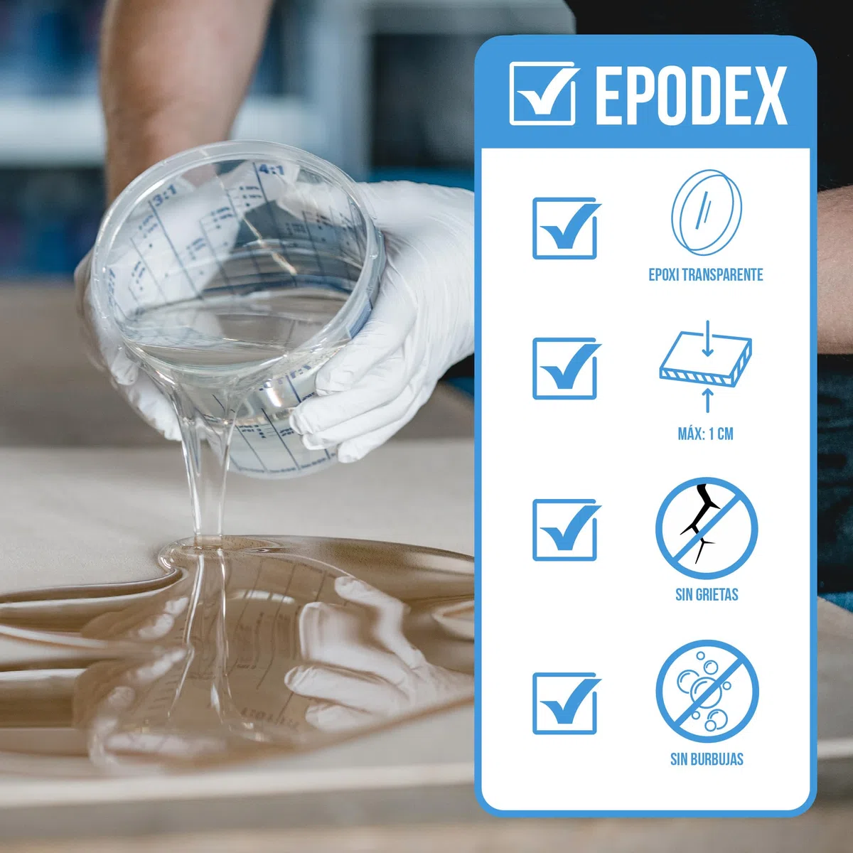 Kit Resina Epoxi ECO EPODEX – Resina Epoxi Transparente, Para vertidos hasta 1cm – Recubrimientos, laminados, moldes, manualidades, reparaciones, arte y bricolaje, INCOLORO - Transparente - 3kg