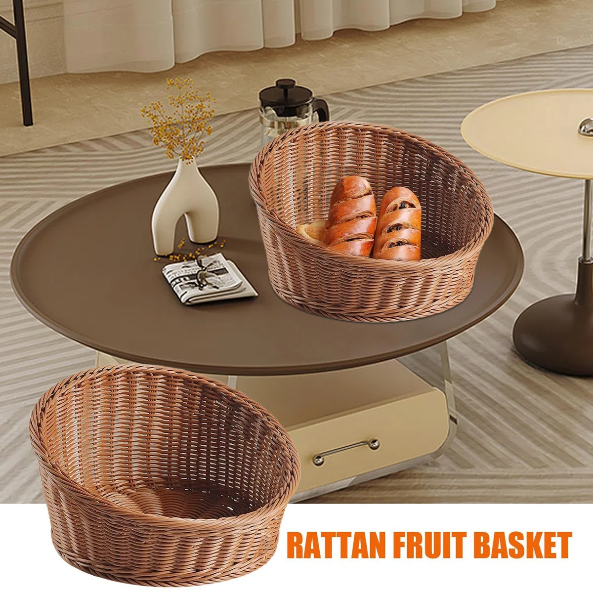 Cesta expositora para pan bandeja organizadora portafrutas imitación ratán | Cesta De Mimbre Para Servir Pan mesa mostrador verduras y pasteles restaurante picnic panadería