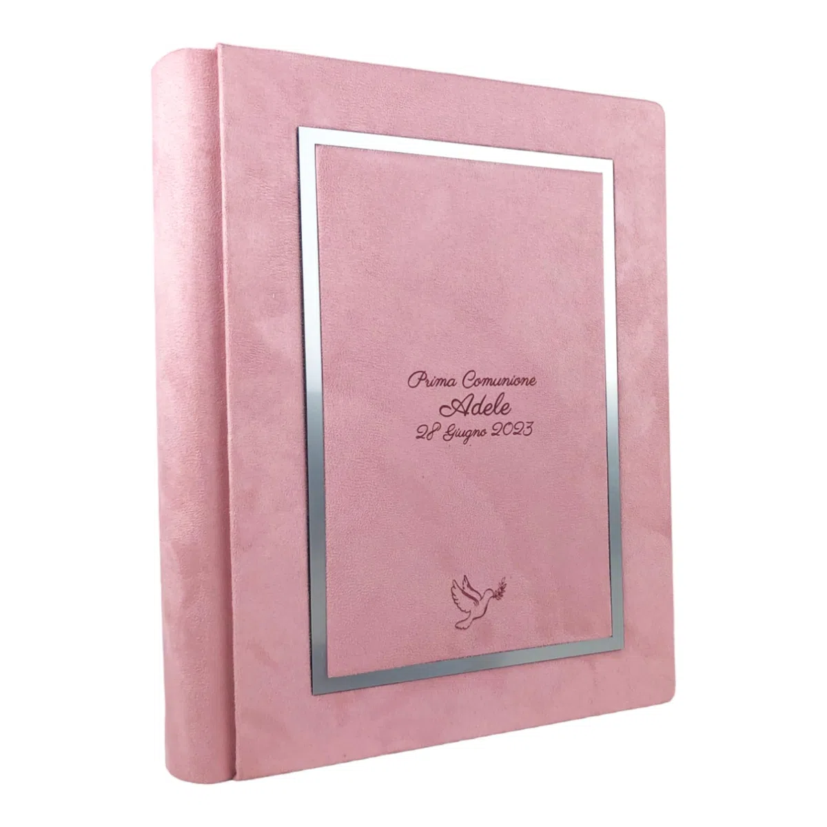 TriVin Art Álbum de fotos artesanal elegante de tejido Alcántara, personalizable con grabado. Ideal para bodas, aniversarios, comuniones, bautizos, eventos (rosa polvo)