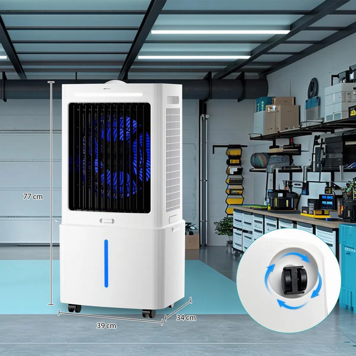Enfriador de Aire Sin Tubo Depósito Extraíble 25L, 3 en 1 Climatizador Evaporativo Silencioso, 24 Velocidades, Temporizador 12H, Mando, 6 Bloques de Hielo para Casa