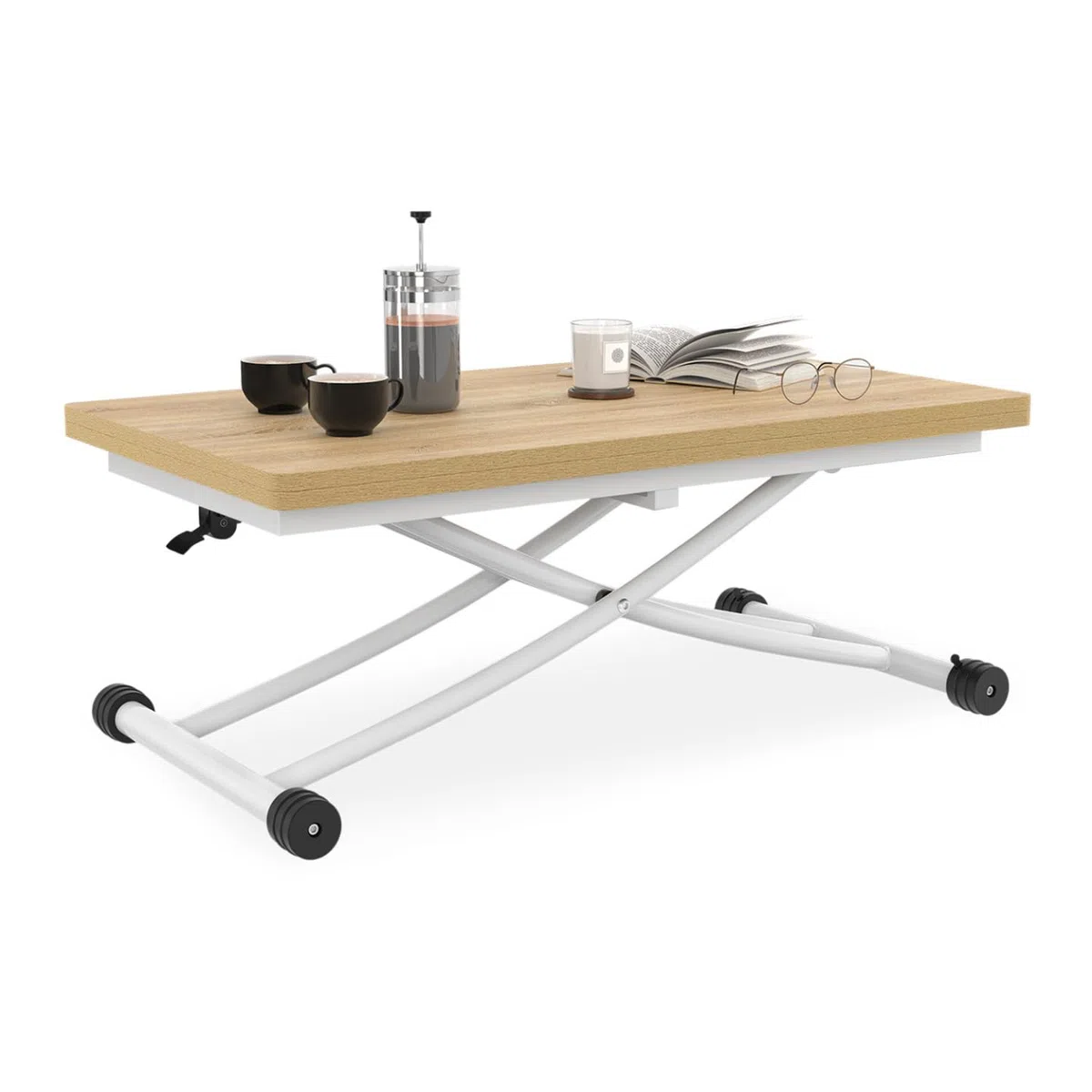 IDMarket Urbana - Mesa de centro extensible elevable en mesa de comedor rectangular (100 cm, bandeja de haya), color blanco