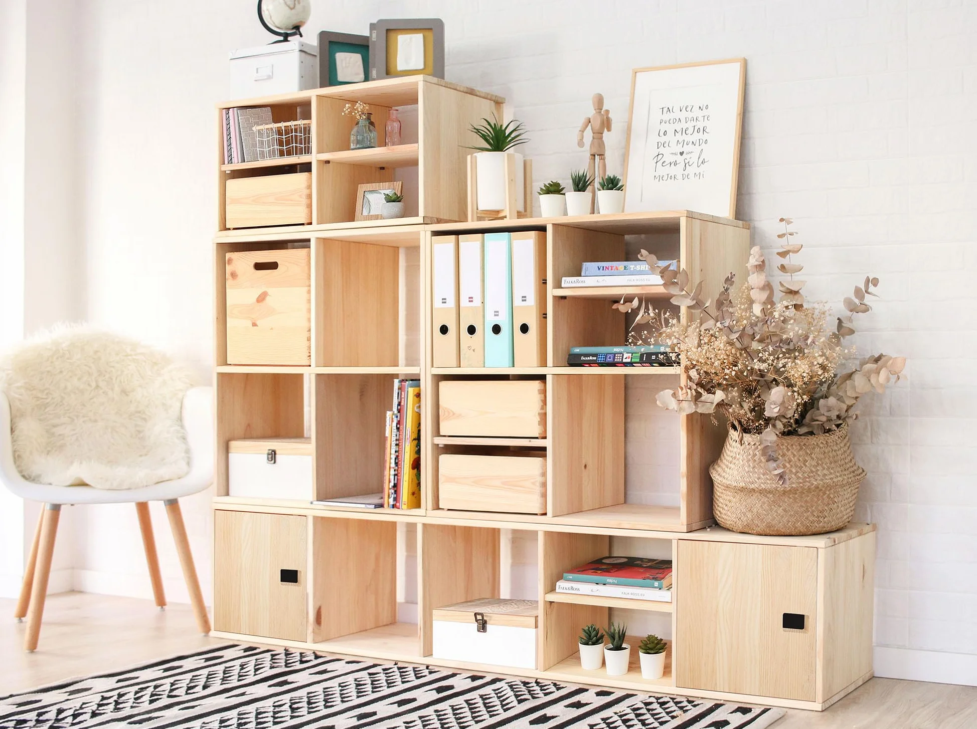 Astigarraga Kit Line Estantería Modular 6 Cubos Dinamic, Madera Maciza Pino - 105,4x70,8x33 cm