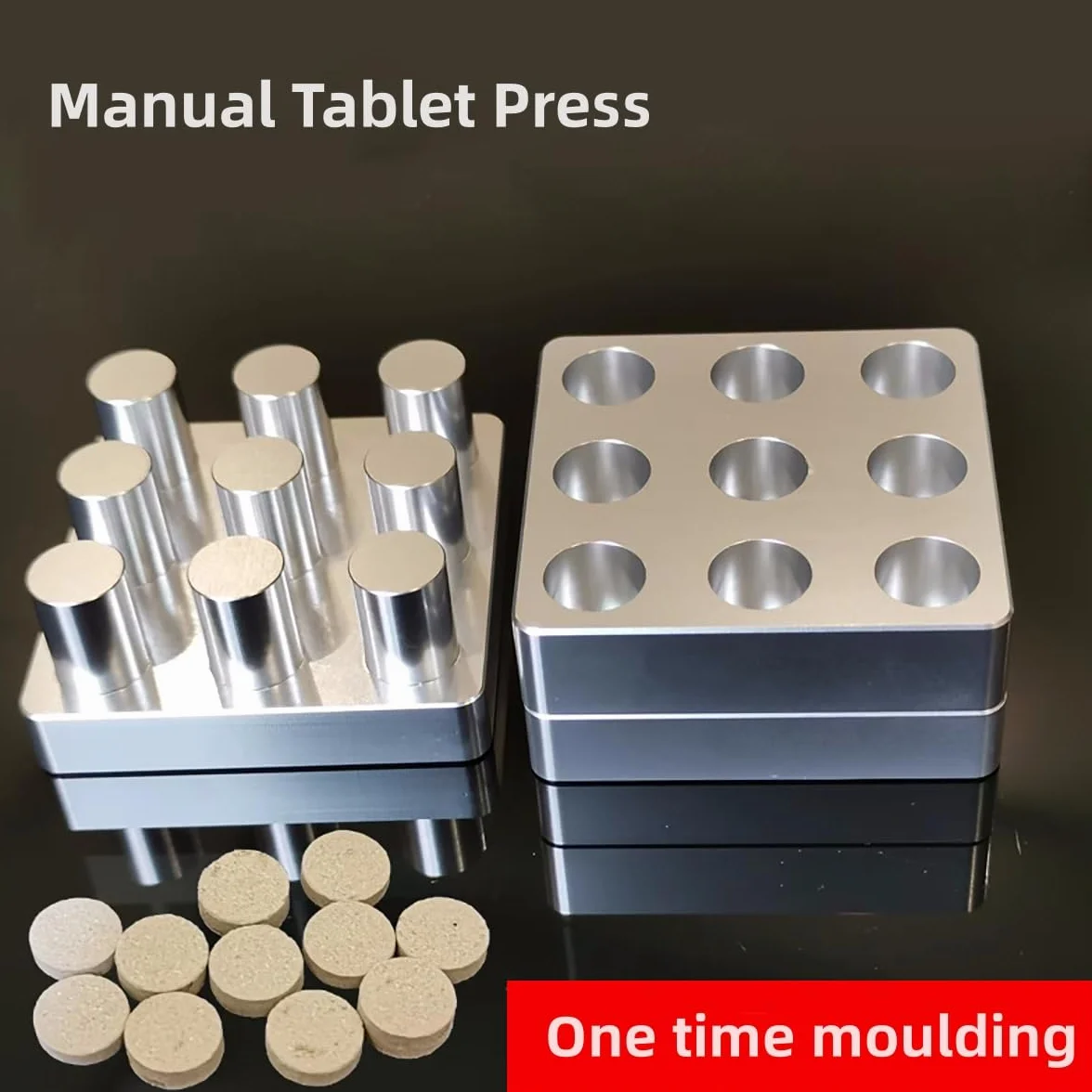 Pequeña prensa de tabletas en polvo para uso doméstico Moldes de prensa de tabletas Fácil de usar Herramientas manuales de aluminio Moldes de leche en polvo (25 agujeros)