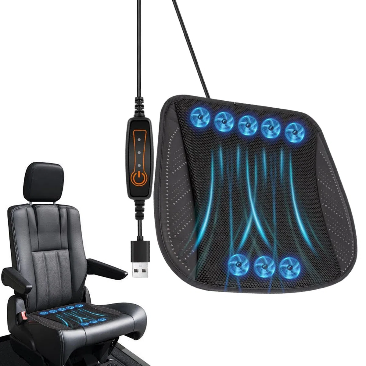 Almohadilla Refrescante Para Asiento De Coche Cojín De Asiento Para Coche | Con Ajuste De Flujo De Aire 3 Velocidades Para Conductor Camión Ancianos Silla De Ruedas