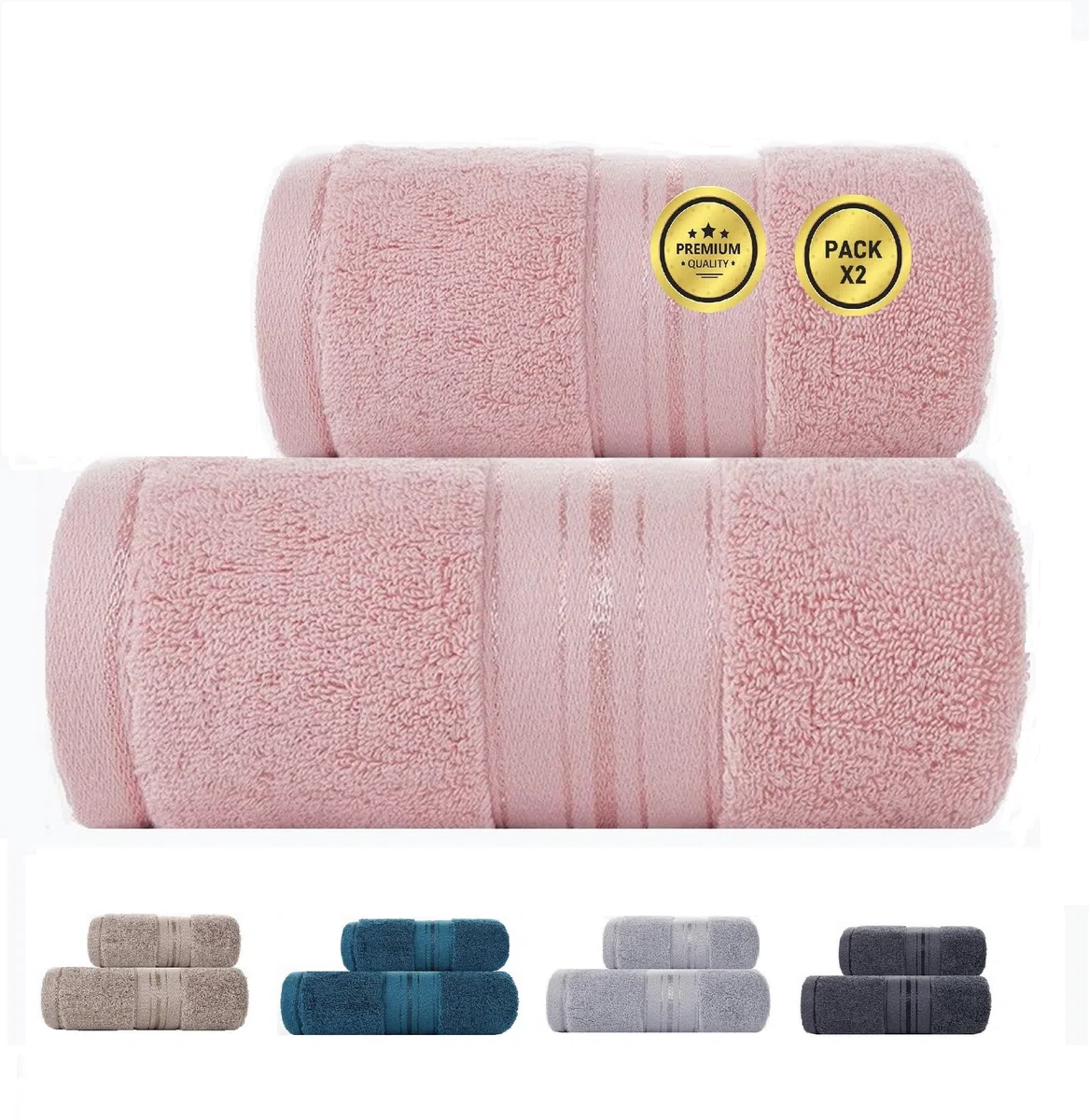 Juego De Toallas 100% De Algodón - Ducha mas Lavabo - Juego De 2 Toallas De Algodón Absorbentes Dimensiones 140x70 cm y 35 x 75 cm - Paquete De 2. (Rosa)